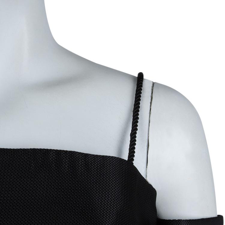 Pre Owned The Row Black Cold Shoulder Mesh Layered Midi Dress S