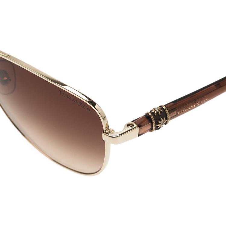 Pre Owned Tiffany & Co. Gold 3036 Aviator Sunglasses
