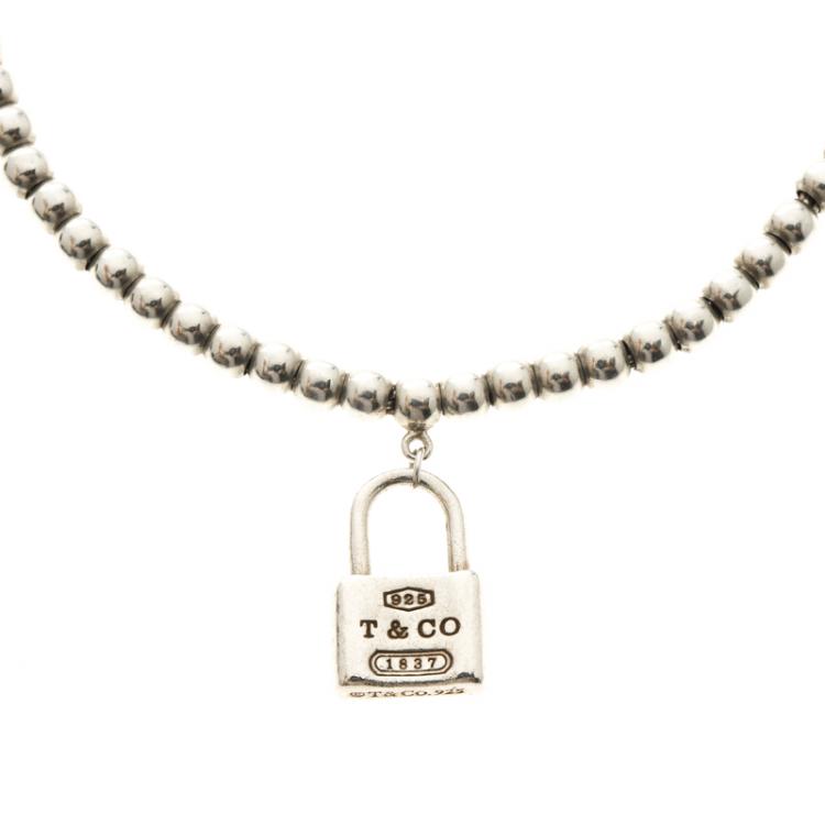 Pre Owned Tiffany & Co. 1837 Lock Charm Silver Bead Bracelet 17cm