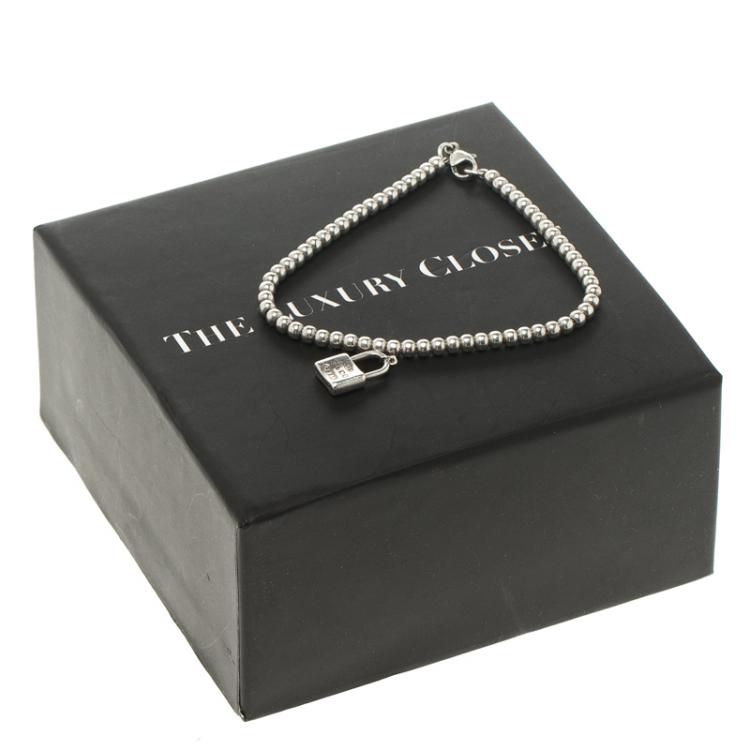 Pre Owned Tiffany & Co. 1837 Lock Charm Silver Bead Bracelet 17cm