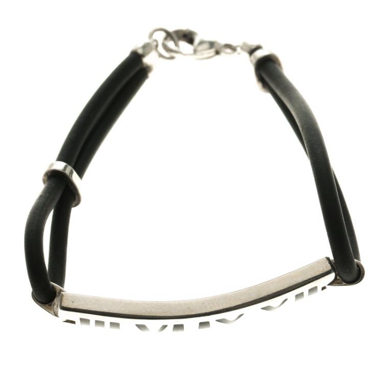 Pre Owned Tiffany & Co. Atlas Silver and Rubber Surfer Bracelet