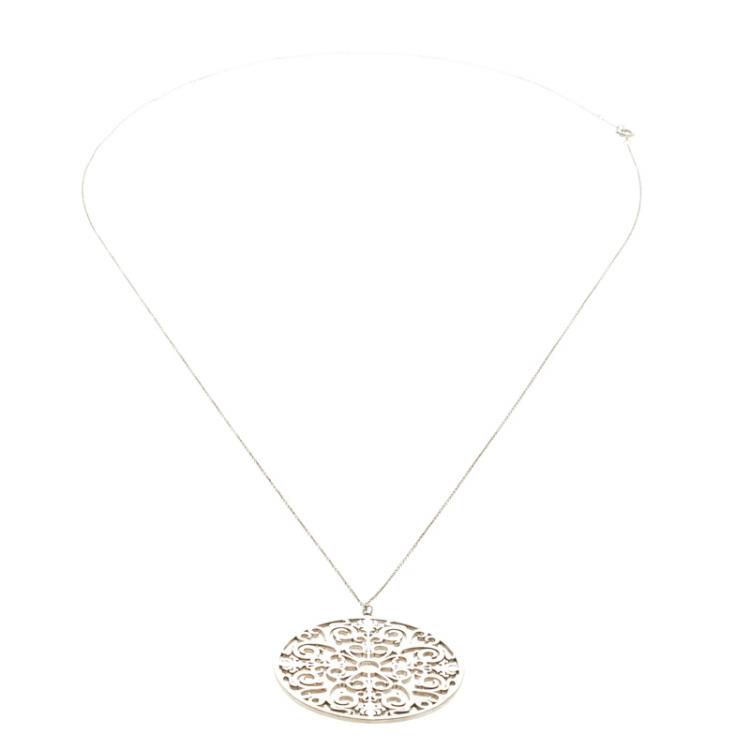 Pre Owned Tiffany Enchant Silver Round Intricate Pendant Necklace