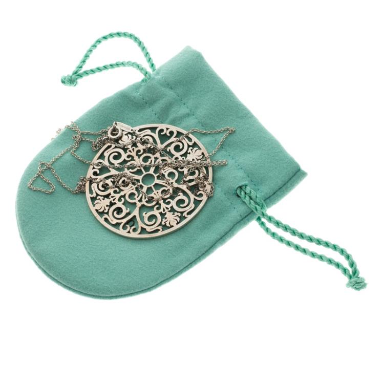 Pre Owned Tiffany Enchant Silver Round Intricate Pendant Necklace