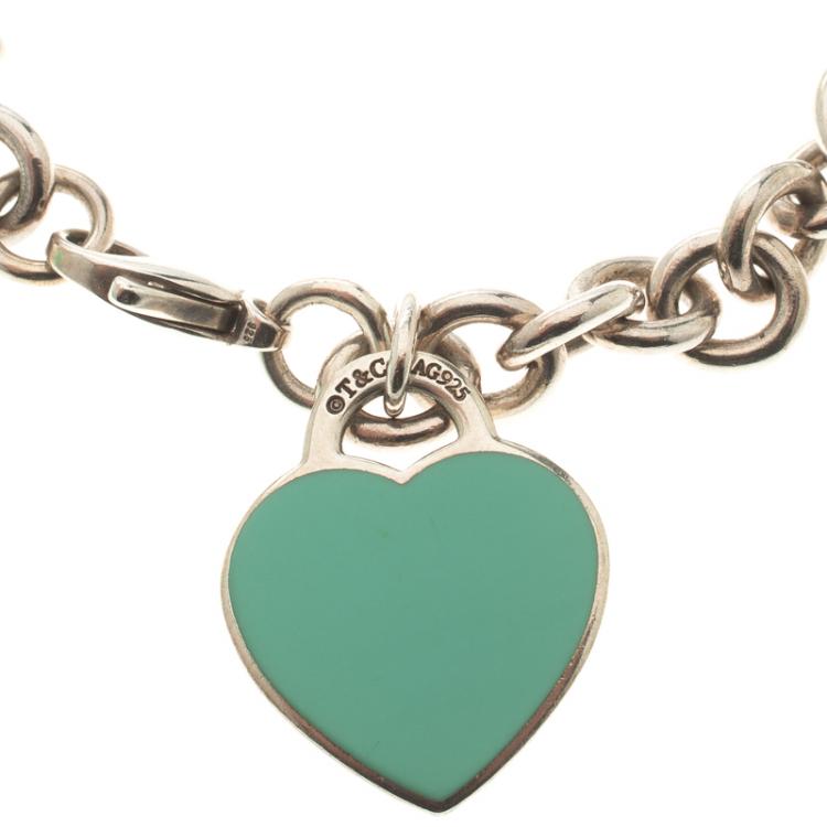 Pre Owned Tiffany & Co. Return To Tiffany Enamel Heart Tag Silver Bracelet 19cm