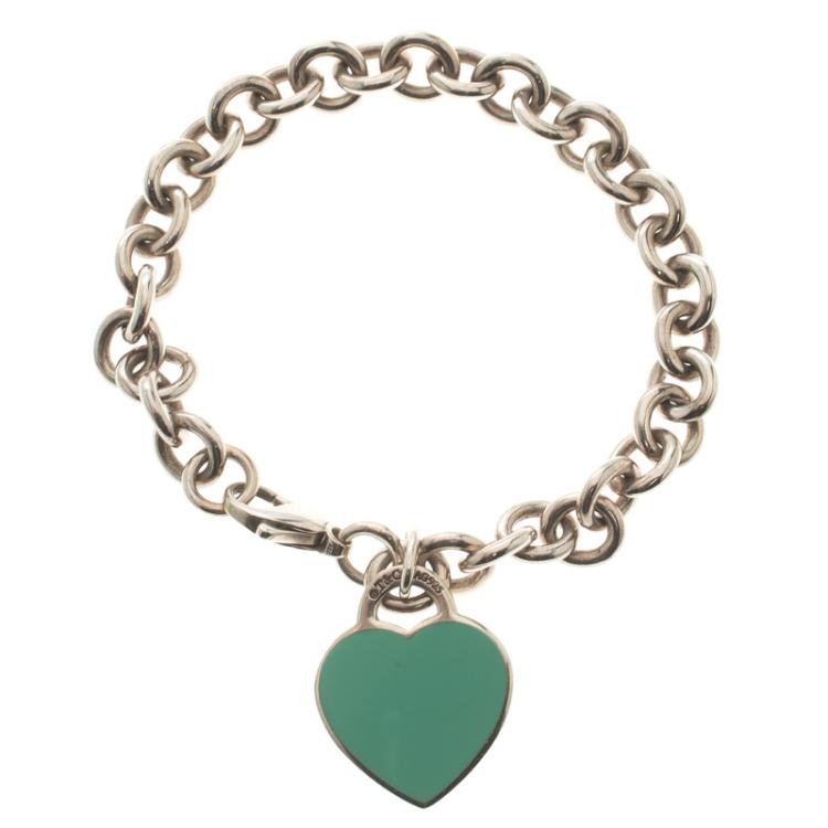Pre Owned Tiffany & Co. Return To Tiffany Enamel Heart Tag Silver Bracelet 19cm
