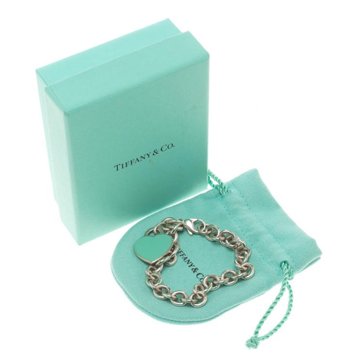 Pre Owned Tiffany & Co. Return To Tiffany Enamel Heart Tag Silver Bracelet 19cm