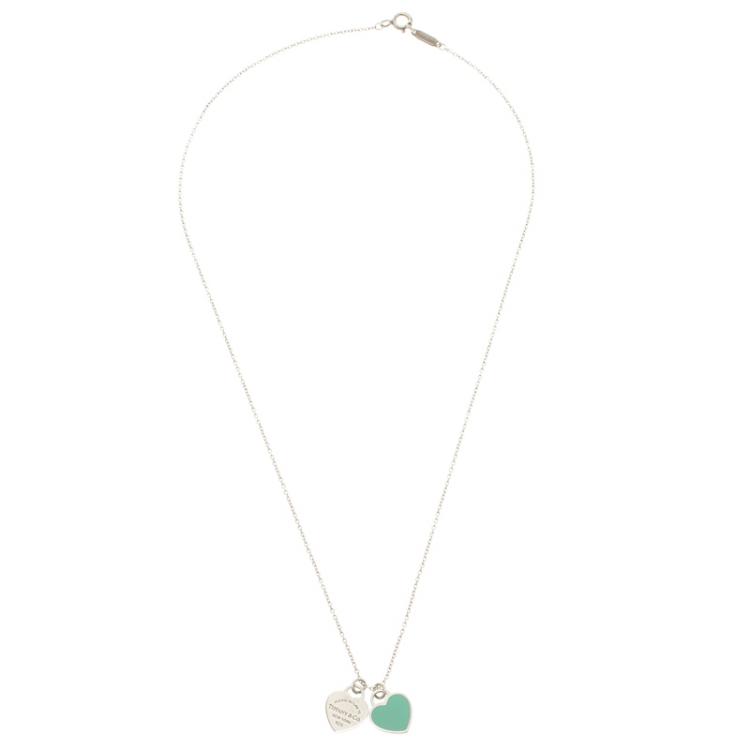 Pre Owned Tiffany & Co. Return To Tiffany Double Heart Tag Silver Chain Necklace
