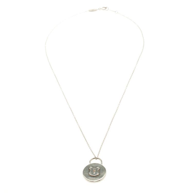 Pre Owned Tiffany & Co. Round Mini Lock Silver Pendant Necklace