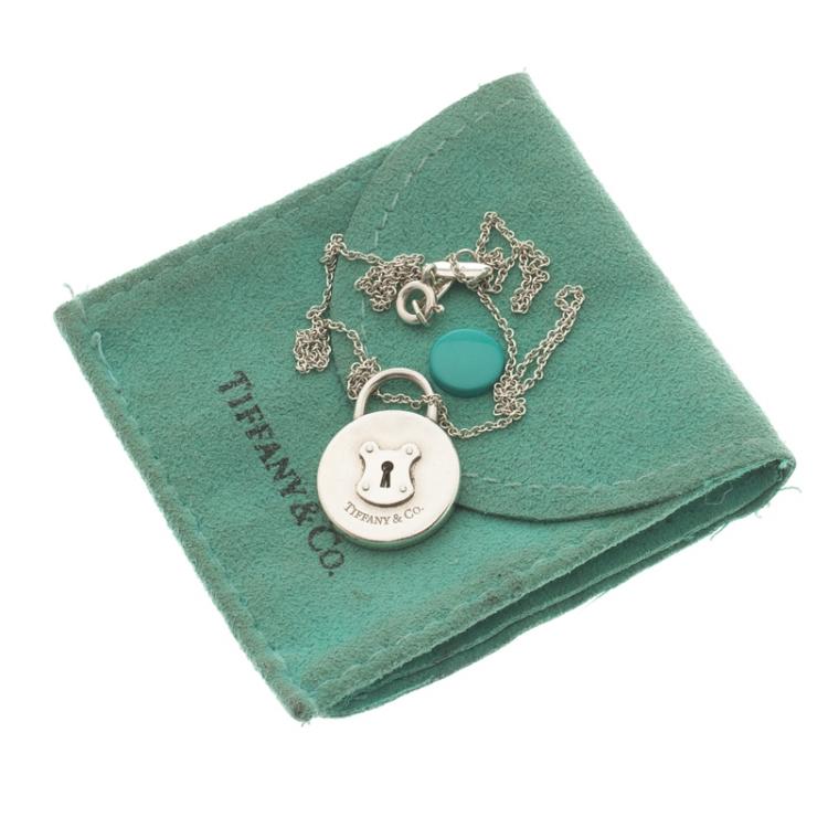 Pre Owned Tiffany & Co. Round Mini Lock Silver Pendant Necklace