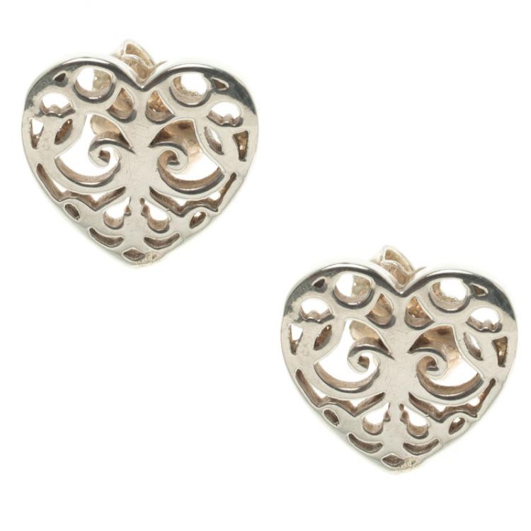 Pre Owned Tiffany & Co. Enchant Heart Silver Stud Earrings