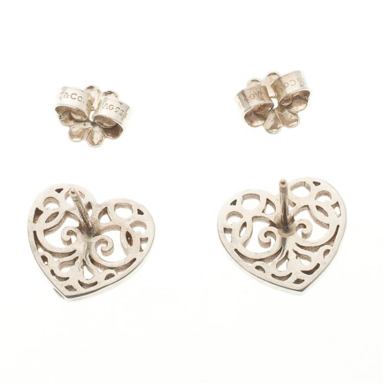 Pre Owned Tiffany & Co. Enchant Heart Silver Stud Earrings