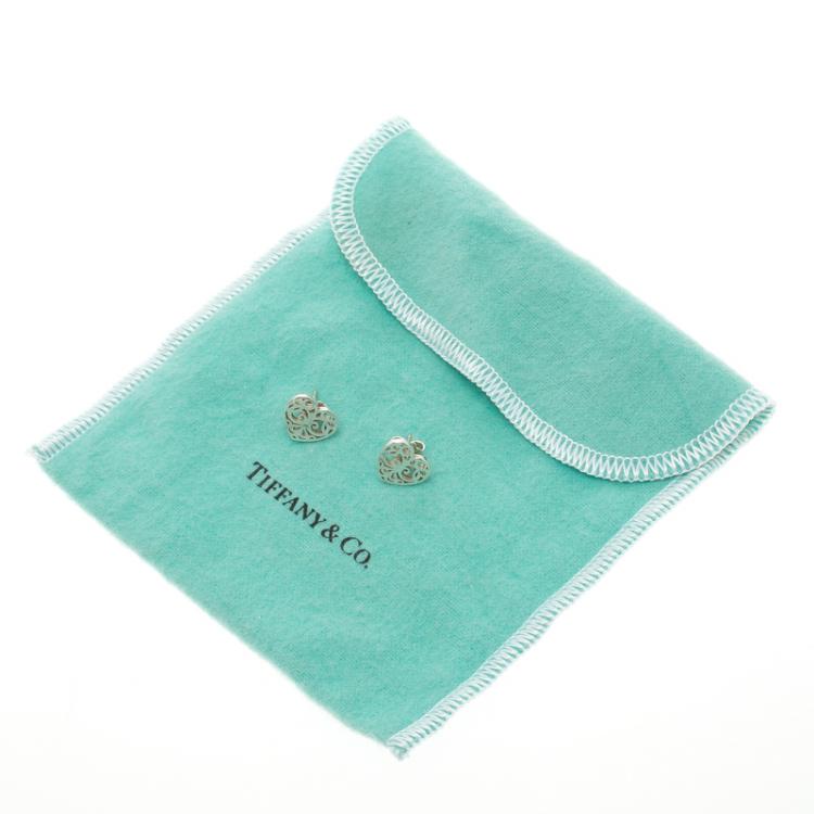 Pre Owned Tiffany & Co. Enchant Heart Silver Stud Earrings
