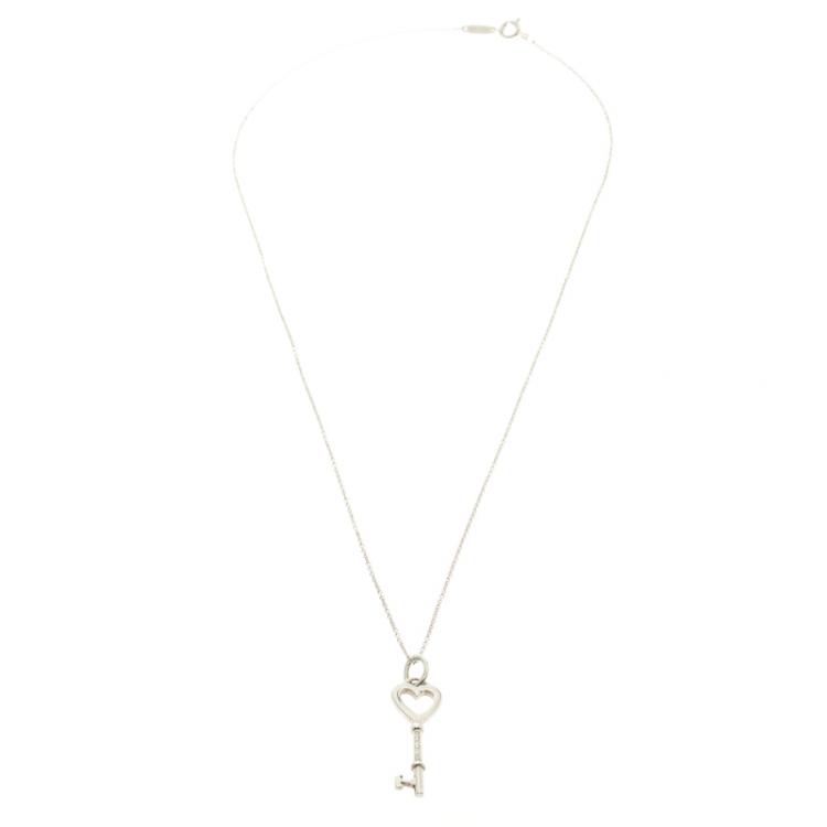 Pre Owned Tiffany & Co. Heart Key Silver Pendant Necklace