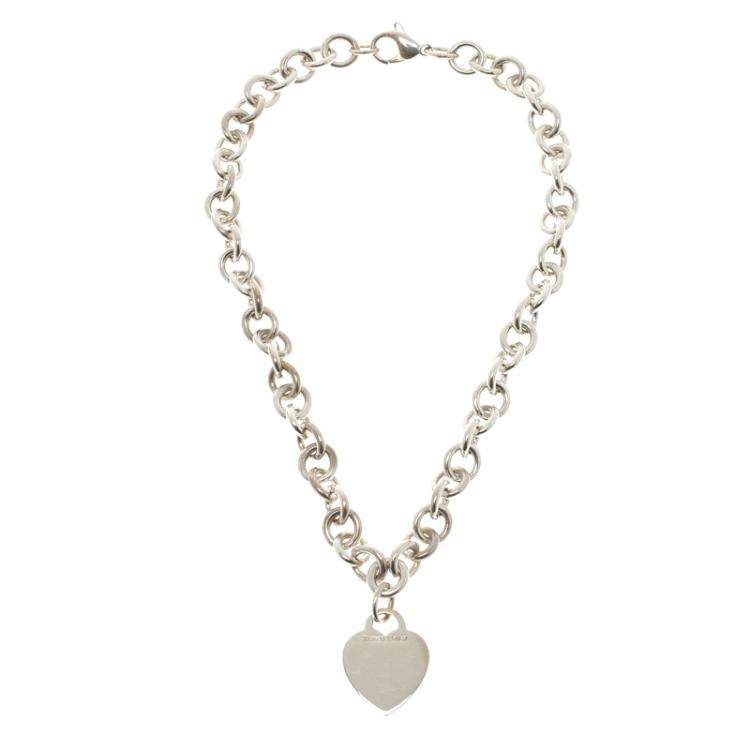 Tiffany & Co. Genuine Heart Toggle Choker Silver Chain Statement Necklace  16