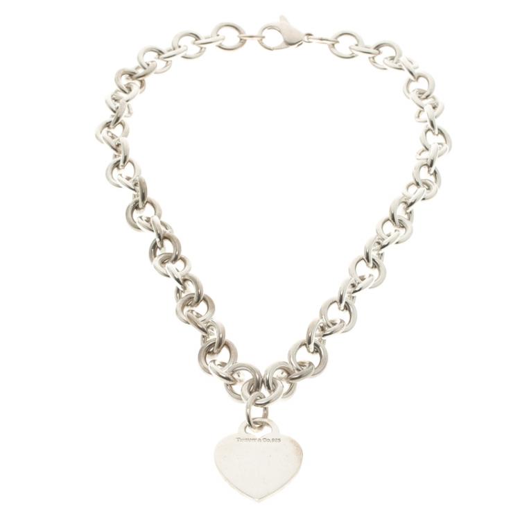 مملوكة مسبقًا Tiffany & Co. Plain Heart Tag Silver Chain Link Necklace
