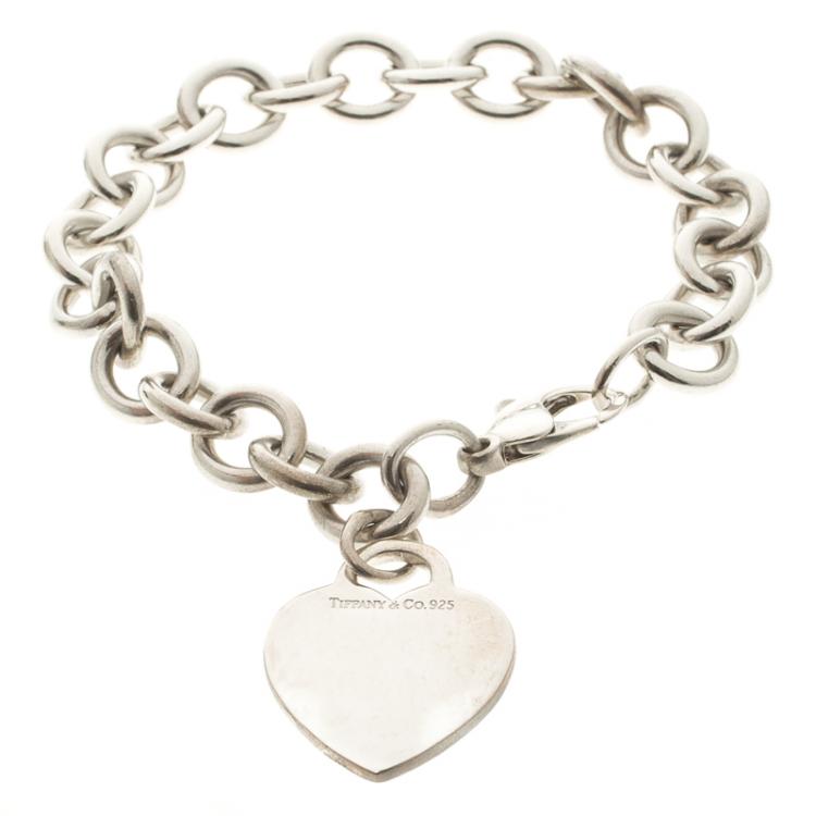 Pre Owned Tiffany & Co. Plain Heart Tag Silver Chain Link Bracelet 18cm