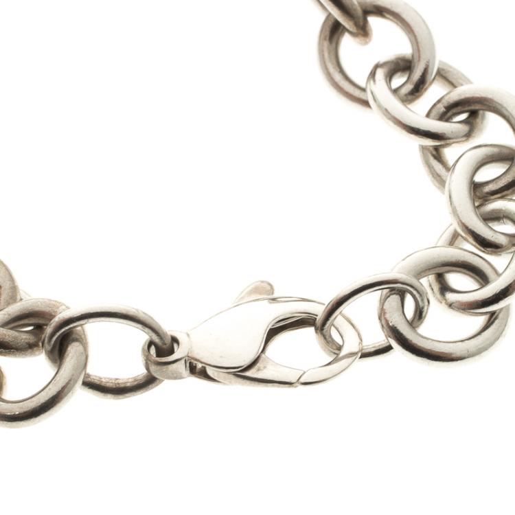 Pre Owned Tiffany & Co. Plain Heart Tag Silver Chain Link Bracelet 18cm