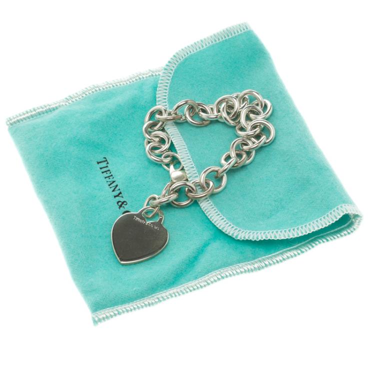 Pre Owned Tiffany & Co. Plain Heart Tag Silver Chain Link Bracelet 18cm