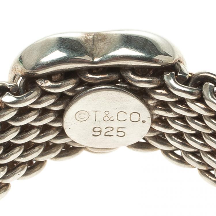 Pre Owned Tiffany & Co. Somerset Heart Silver Mesh Ring Size 52