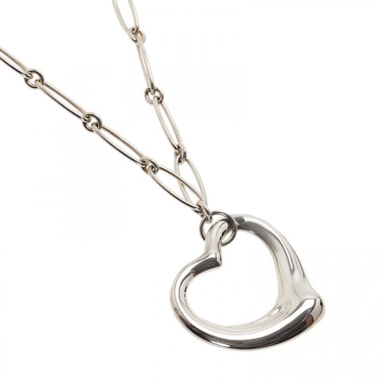 Pre Owned Tiffany & Co. Elsa Peretti Open Heart Large Silver Pendant Necklace