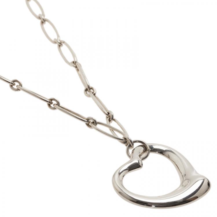 Pre Owned Tiffany & Co. Elsa Peretti Open Heart Large Silver Pendant Necklace