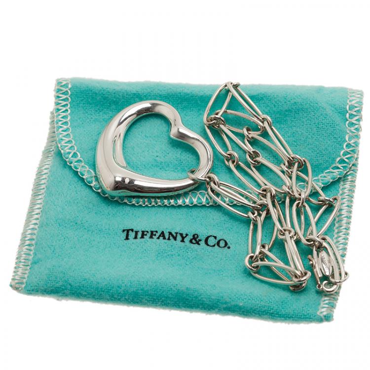 Pre Owned Tiffany & Co. Elsa Peretti Open Heart Large Silver Pendant Necklace