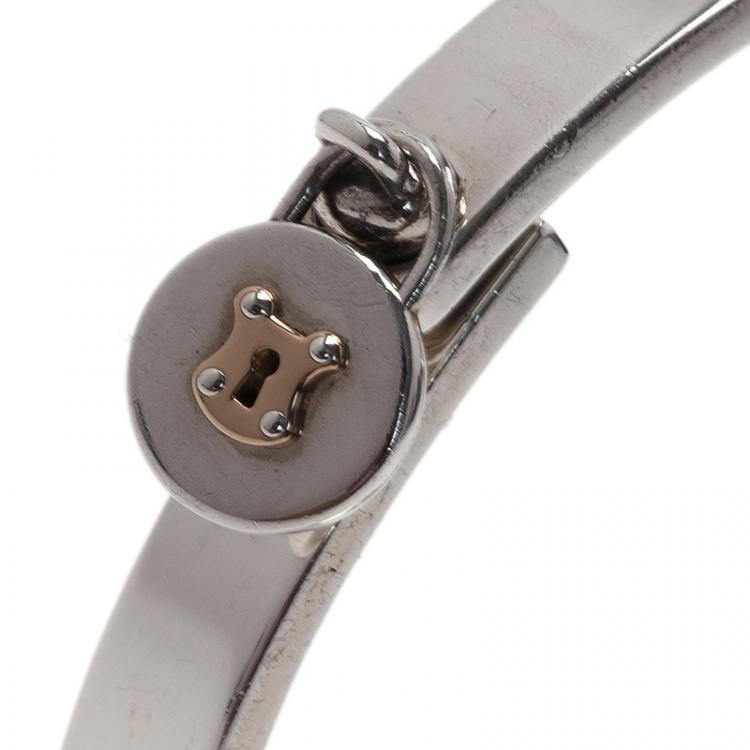 Pre Owned Tiffany & Co. Vintage Lock Silver and Gold Bangle Bracelet
