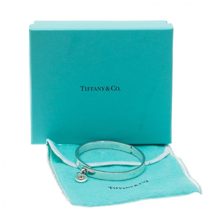 Pre Owned Tiffany & Co. Vintage Lock Silver and Gold Bangle Bracelet