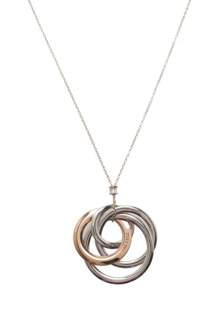 Pre Owned Tiffany & Co. 1837 Interlocking Circles Sterling Silver and Rubedo Pendant Necklace