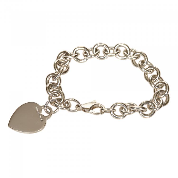 Silver Heart Tag Charm Bracelet