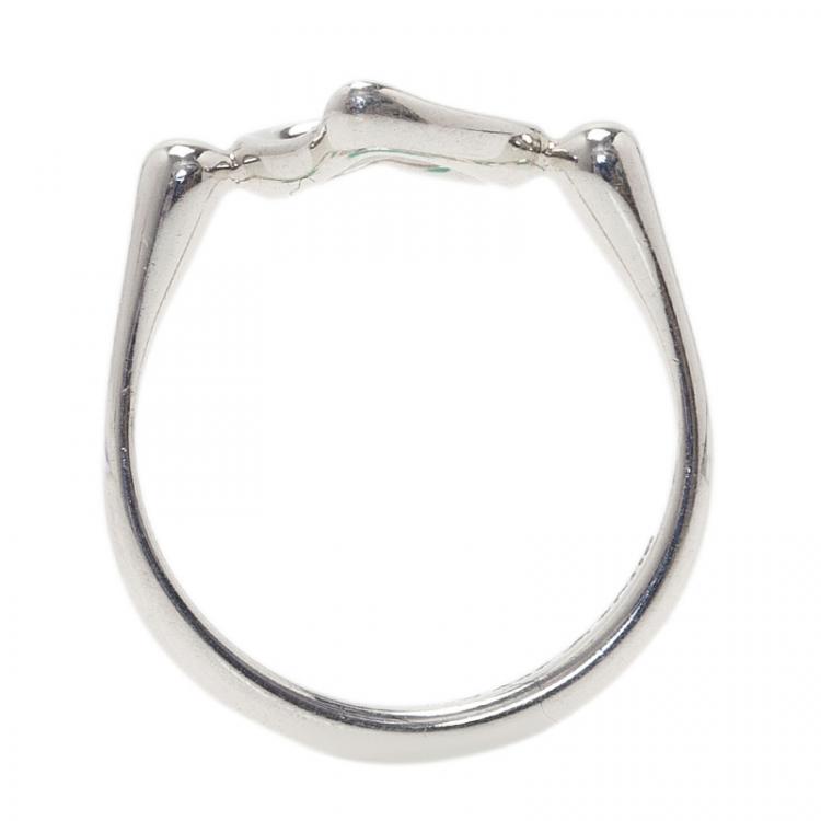 Pre Owned Tiffany & Co. Elsa Peretti Open Heart Silver Ring Size 49