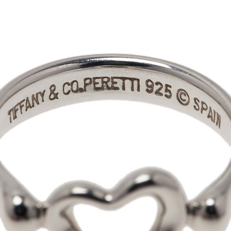 Pre Owned Tiffany & Co. Elsa Peretti Open Heart Silver Ring Size 49
