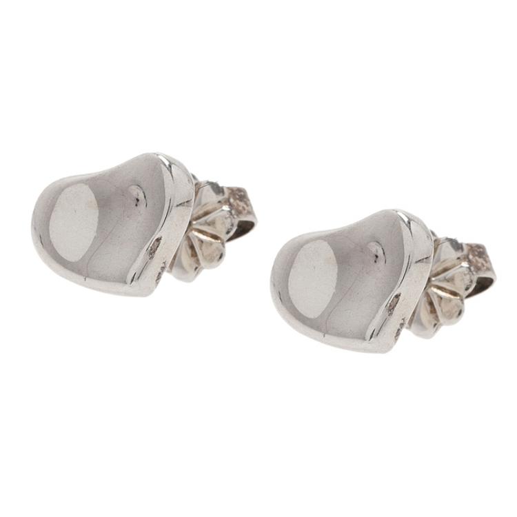 Pre Owned Tiffany & Co. Elsa Peretti Full Heart Silver Stud Earrings