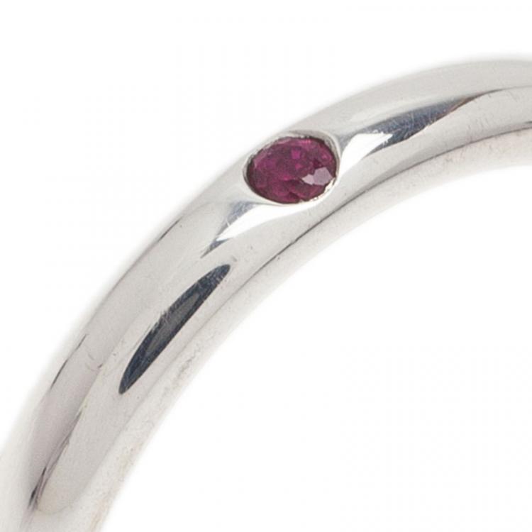 Pre Owned Tiffany & Co. Elsa Peretti Red Ruby Silver Band Ring Size 50.5