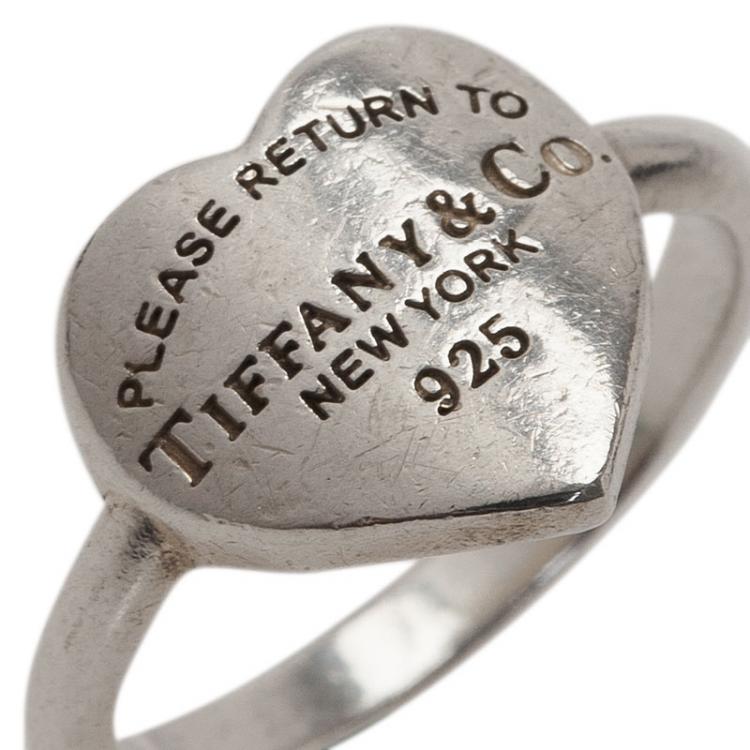 Pre Owned Tiffany & Co. Return To Tiffany Heart Signet Silver Ring Size 49
