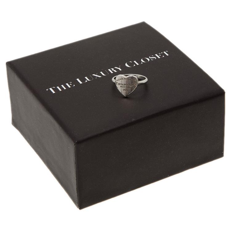 Pre Owned Tiffany & Co. Return To Tiffany Heart Signet Silver Ring Size 49