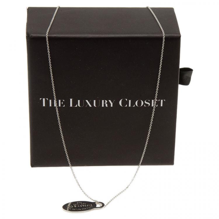 Pre Owned Tiffany & Co. Return To Tiffany Oval Small Tag Silver Pendant Necklace 