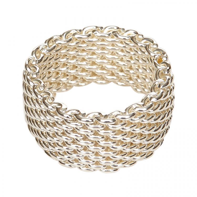 Pre Owned Tiffany & Co. Somerset Silver Band Ring Size 53