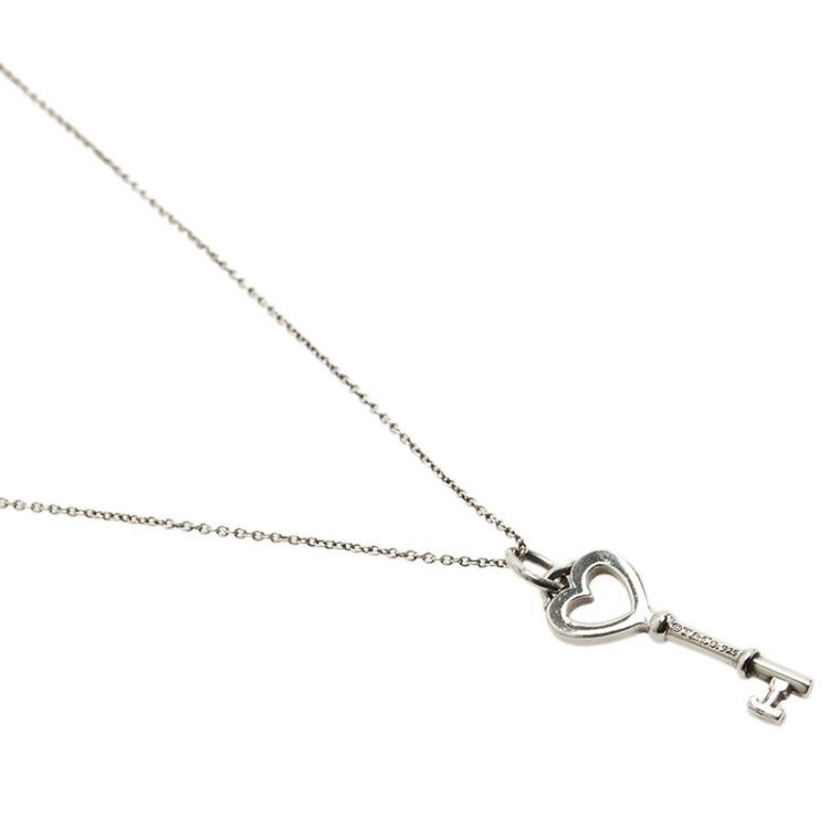 Pre Owned Tiffany & Co. Heart Key Mini Pendant Silver Necklace