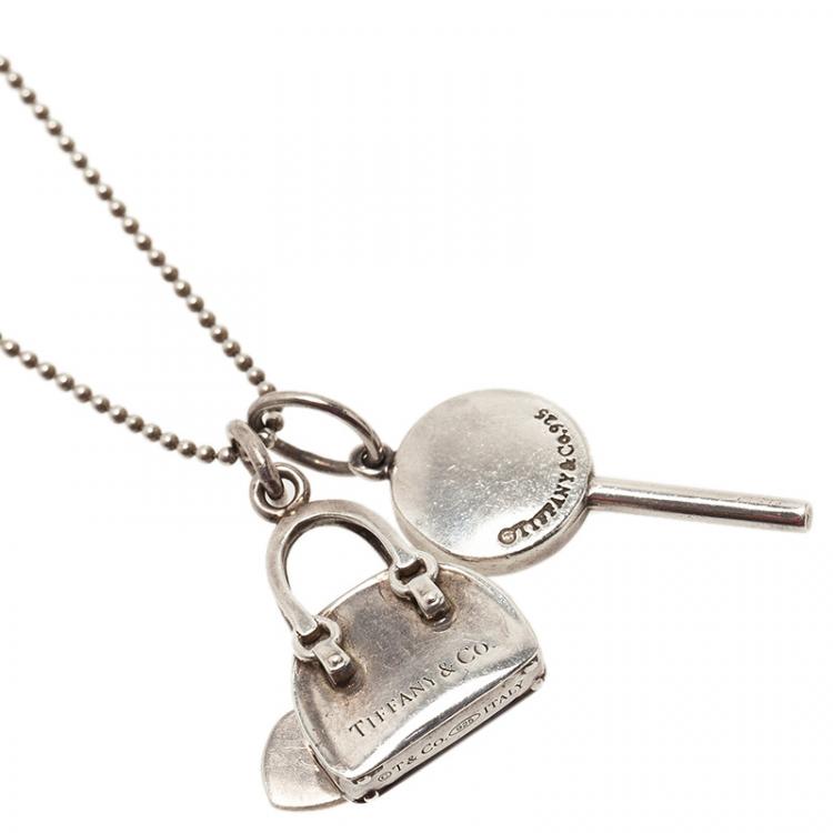 Pre Owned Tiffany & Co. Handbag and Lollipop Charm Silver Necklace