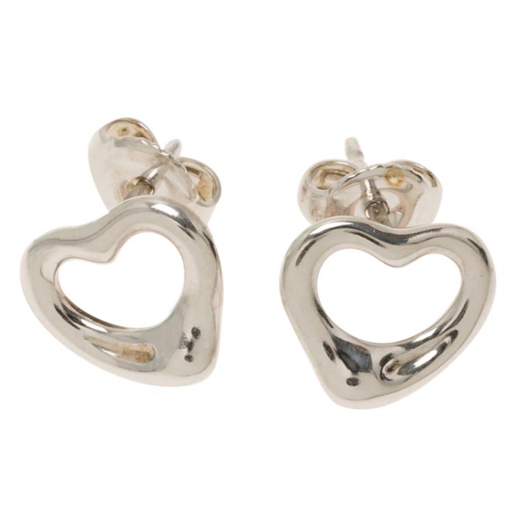 Pre Owned Tiffany & Co. Elsa Peretti Open Heart Silver Stud Earrings