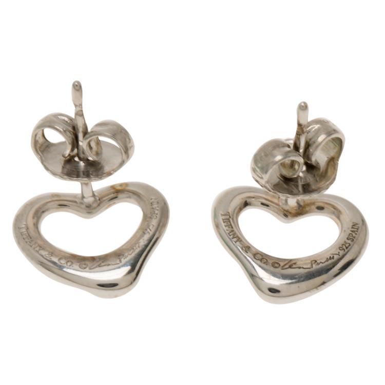 Pre Owned Tiffany & Co. Elsa Peretti Open Heart Silver Stud Earrings