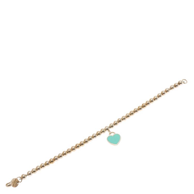Pre Owned Tiffany & Co. Return to Tiffany Enamel Heart Tag Silver Beads Bracelet