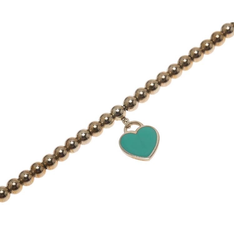Pre Owned Tiffany & Co. Return to Tiffany Enamel Heart Tag Silver Beads Bracelet