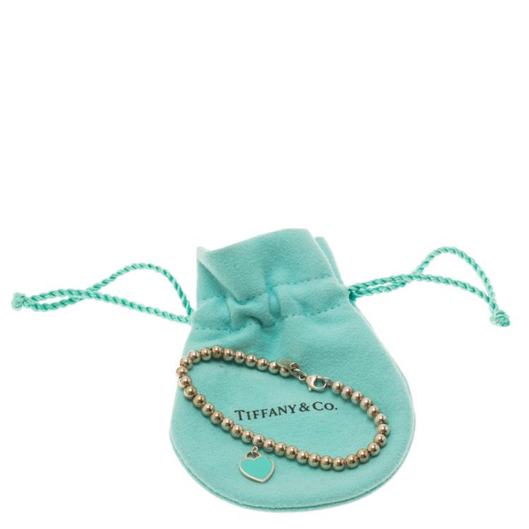 Pre Owned Tiffany & Co. Return to Tiffany Enamel Heart Tag Silver Beads Bracelet
