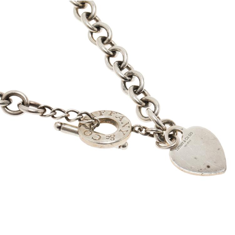 Pre Owned Tiffany & Co. Silver Heart Tag Charm Toggle Necklace