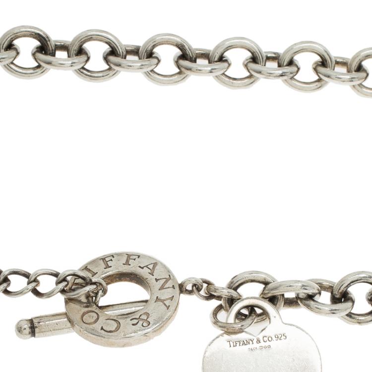 Pre Owned Tiffany & Co. Silver Heart Tag Charm Toggle Necklace