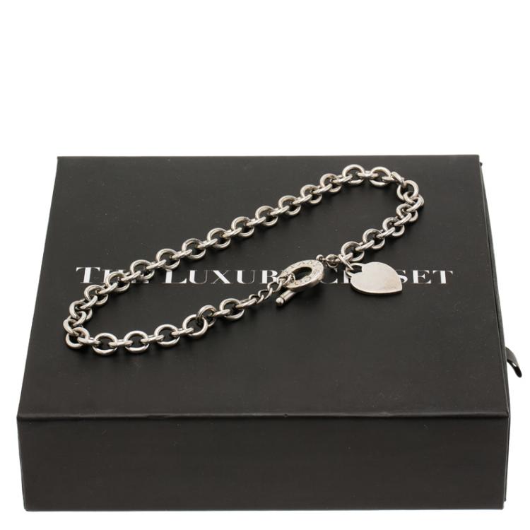 Pre Owned Tiffany & Co. Silver Heart Tag Charm Toggle Necklace