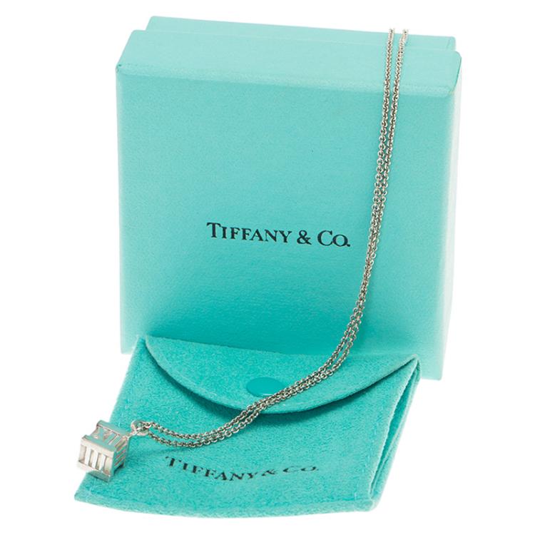 Pre Owned Tiffany & Co. Atlas Silver Cube Pendant Necklace