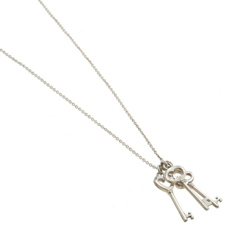 Pre Owned Tiffany & Co. Three Key Silver Pendant Necklace